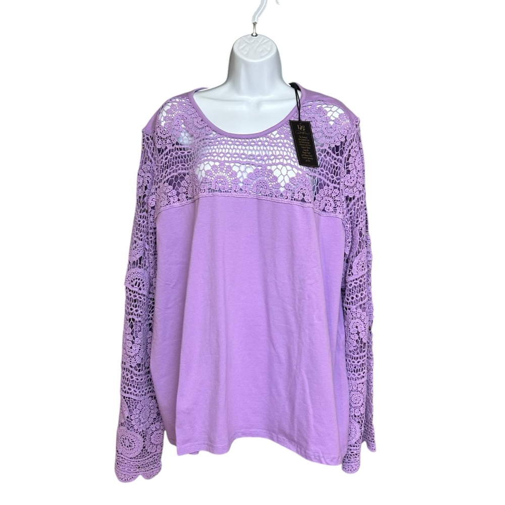DG2 Diane Gilman Lavender Lace Crochet Sleeve Top Plus 3X